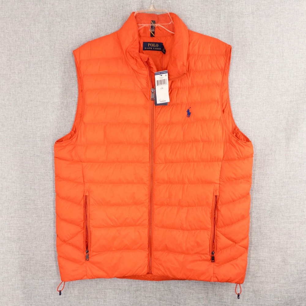 Polo Ralph Lauren Colden Packable Down Puffer Vest Men's Large Orange NWT $198